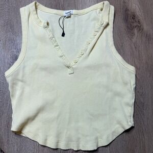 Garage Yellow Cropped Button Down Ribbed Tank Medium